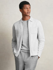 Four-Pocket Zip-Through Cardigan in Soft Grey