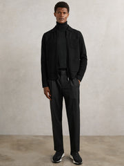 Four-Pocket Zip-Through Cardigan in Black