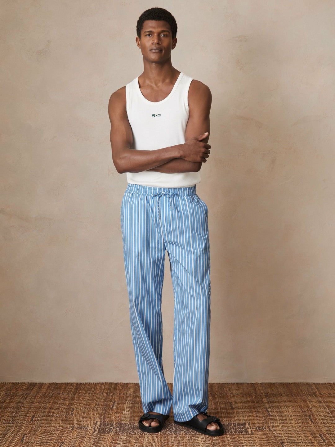 | Ché Poplin Stripe Trousers in Bright Blue/White