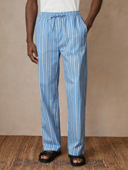 | Ché Poplin Stripe Trousers in Bright Blue/White