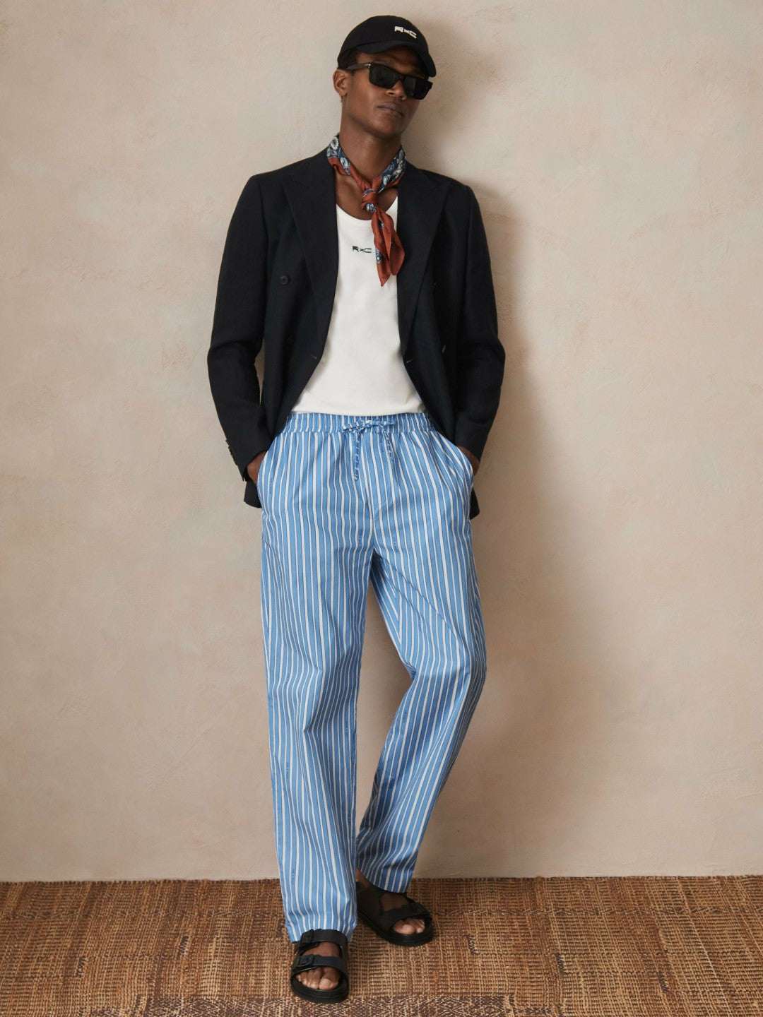 | Ché Poplin Stripe Trousers in Bright Blue/White
