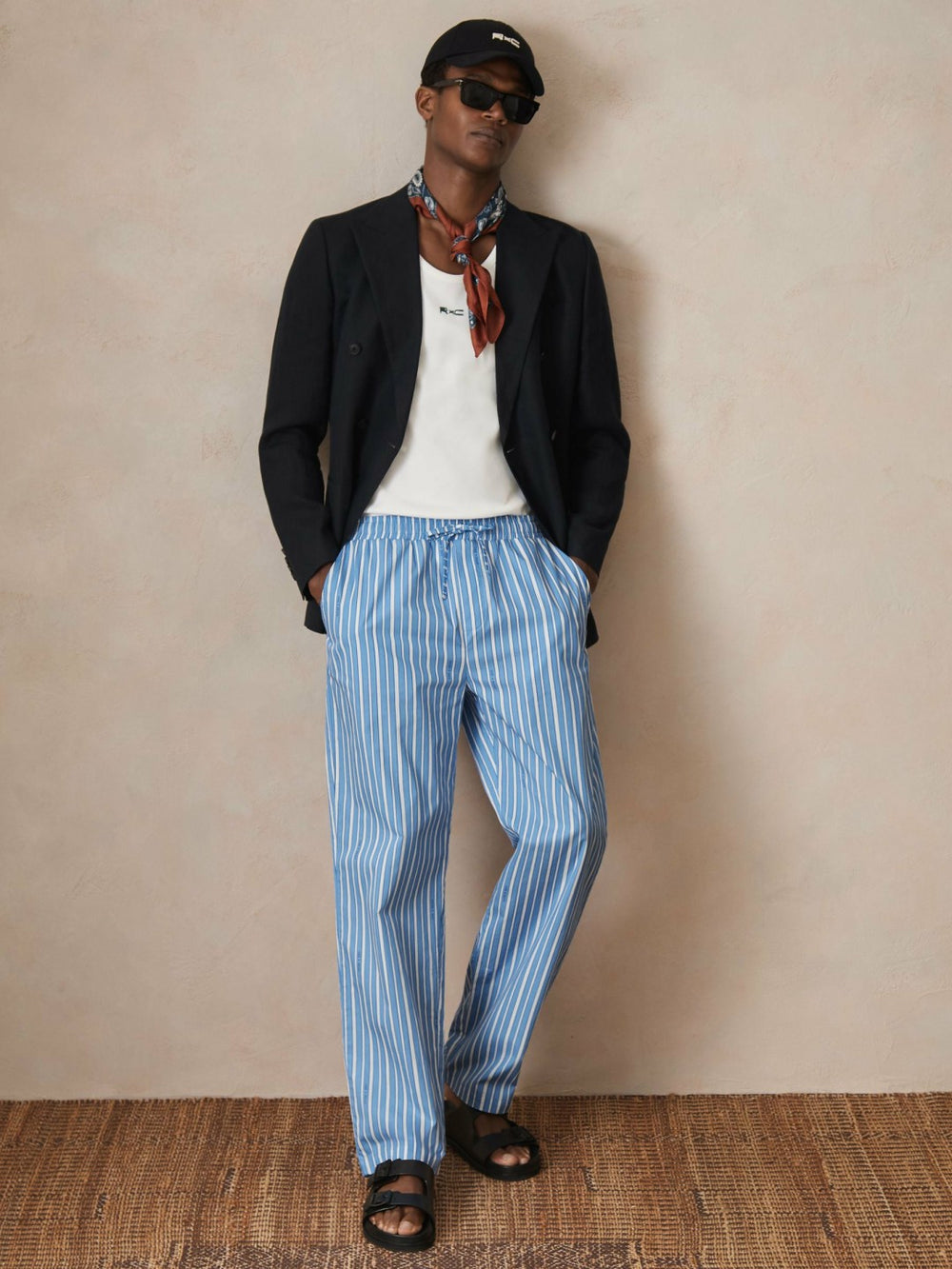 | Ché Poplin Stripe Trousers in Bright Blue/White