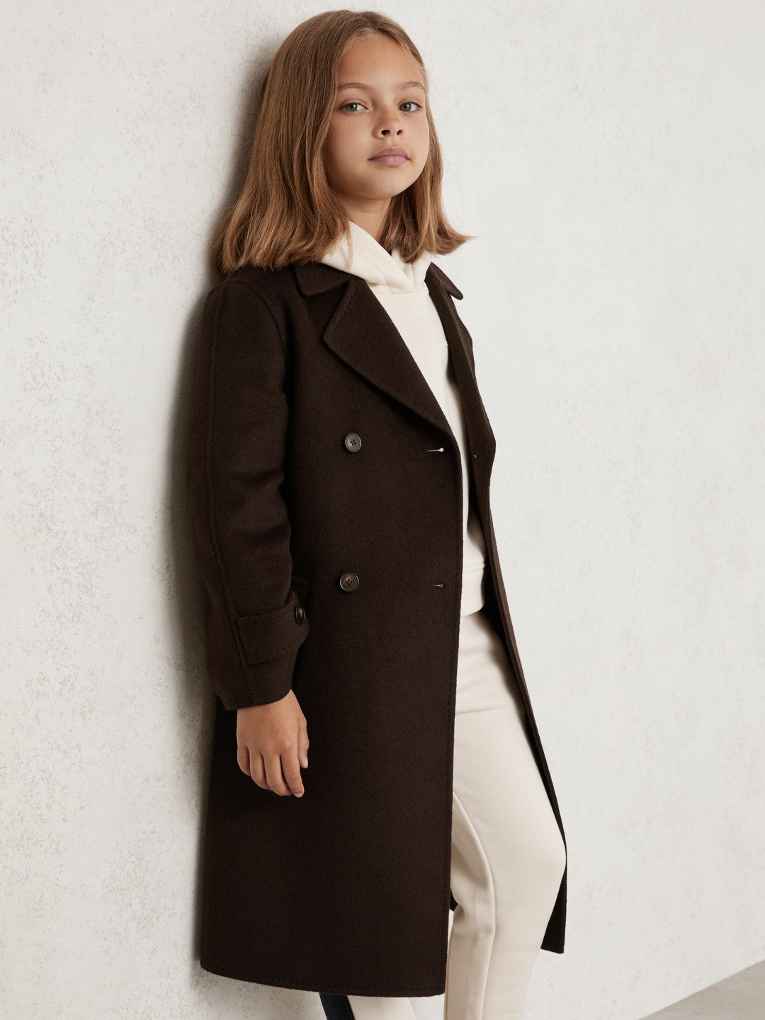 13-14 yrs Double-Breasted Blindseam Wool-Blend Coat in Chocolate Brown