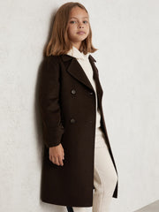 13-14 yrs Double-Breasted Blindseam Wool-Blend Coat in Chocolate Brown