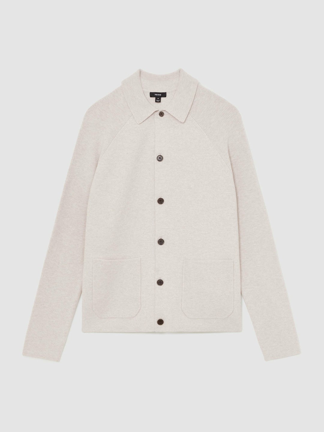 Button-Through Ribbed-Sleeve Shirt in Oatmeal Brown