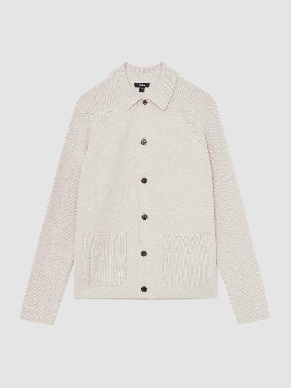 Button-Through Ribbed-Sleeve Shirt in Oatmeal Brown