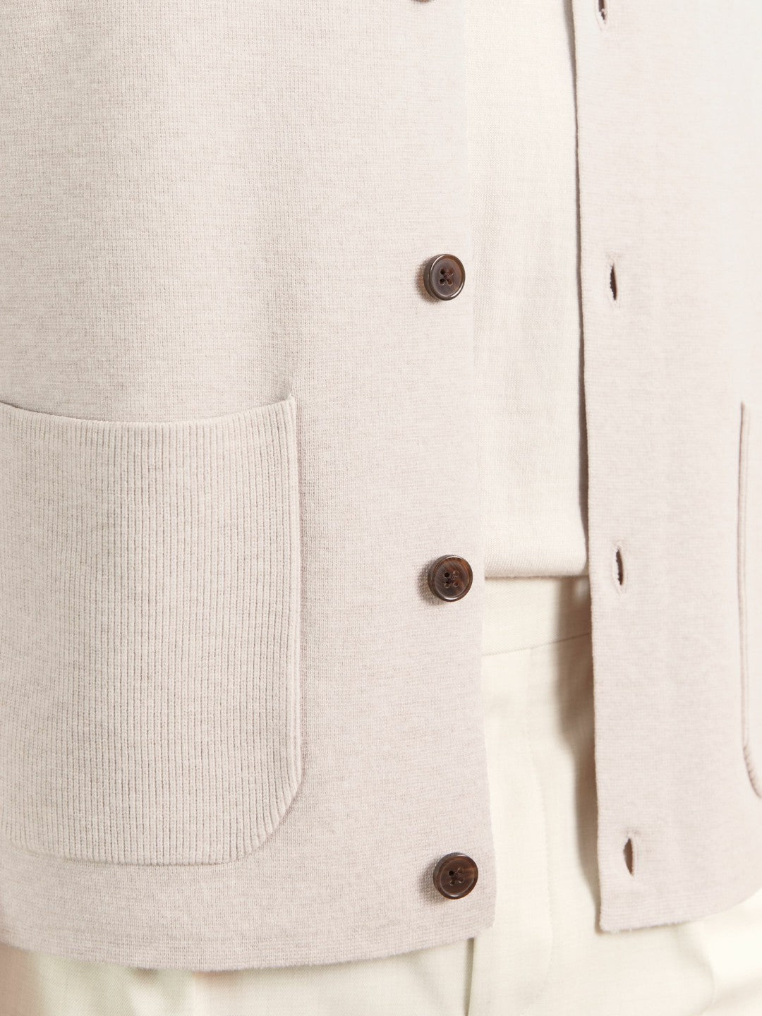 Button-Through Ribbed-Sleeve Shirt in Oatmeal Brown