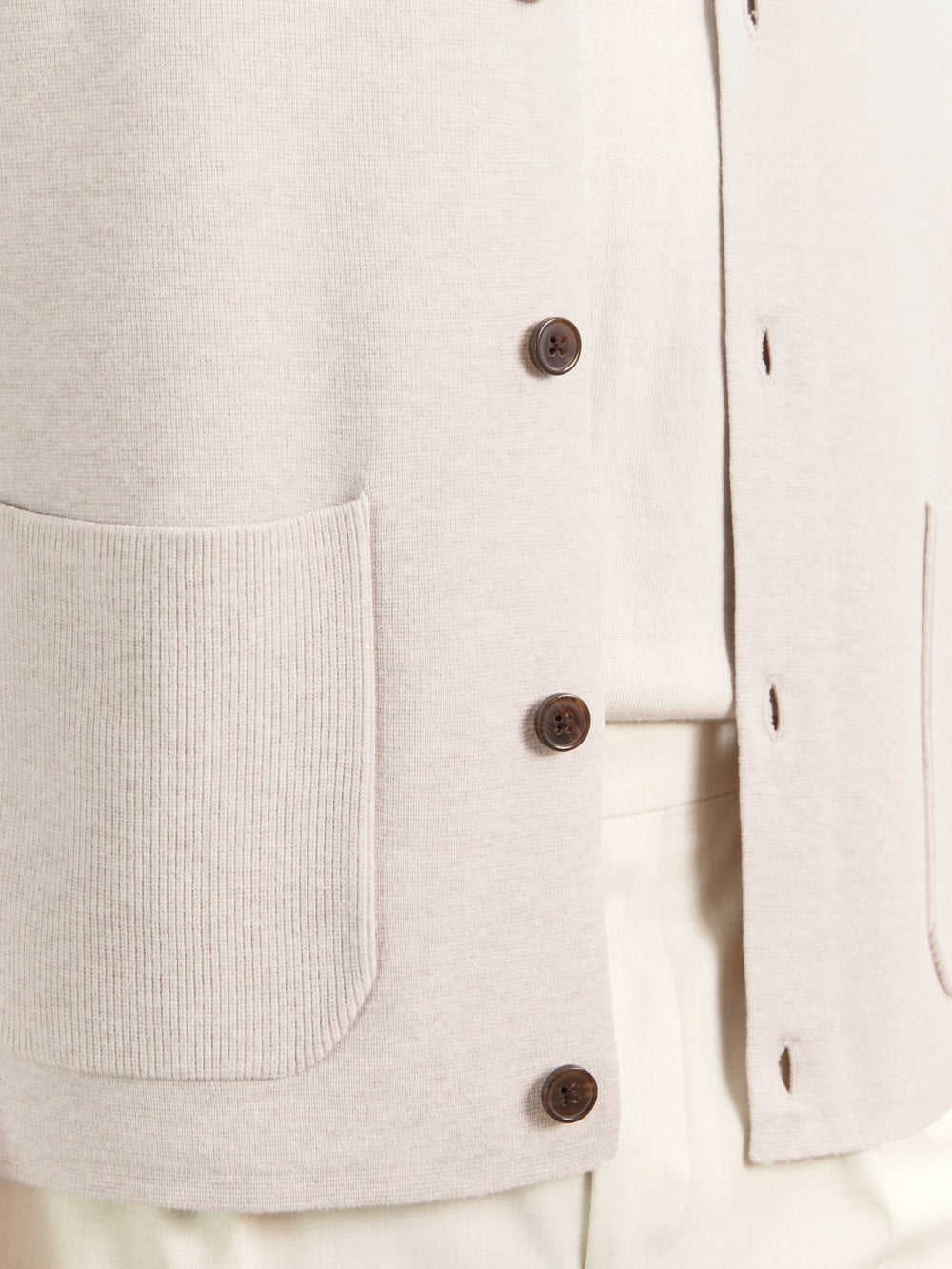 Button-Through Ribbed-Sleeve Shirt in Oatmeal Brown