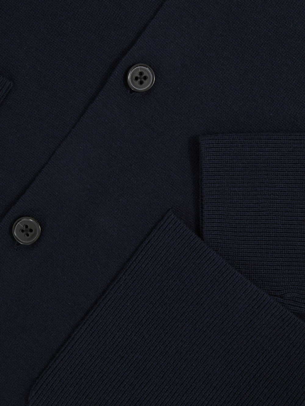 Button-Through Ribbed-Sleeve Shirt in Navy Blue