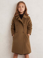 9-13 yrs Wool-Blend Double-Breasted Coat in Camel