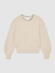 Wool-Blend Necklace-Trim Jumper with Cashmere in Cream