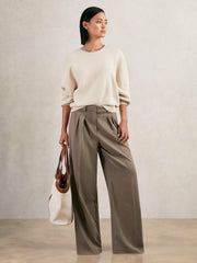 Wool-Blend Necklace-Trim Jumper with Cashmere in Cream