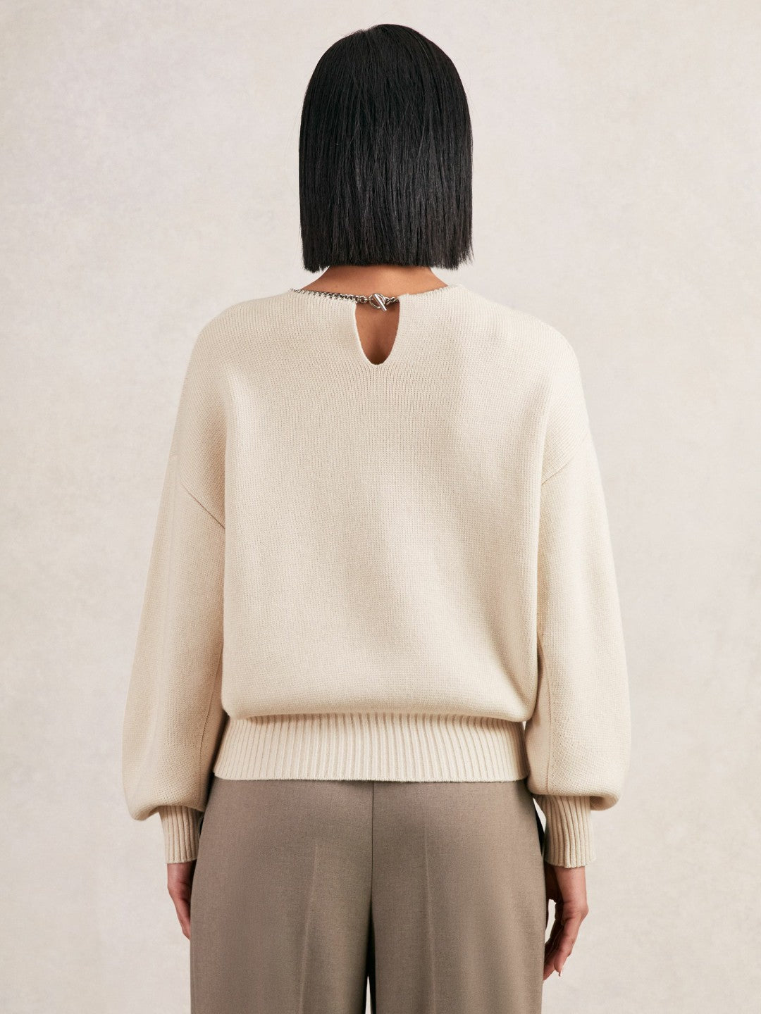 Wool-Blend Necklace-Trim Jumper with Cashmere in Cream
