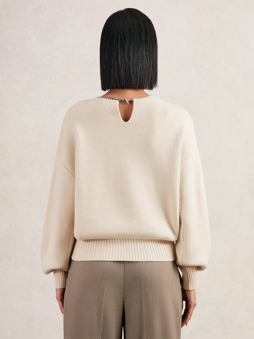 Wool-Blend Necklace-Trim Jumper with Cashmere in Cream