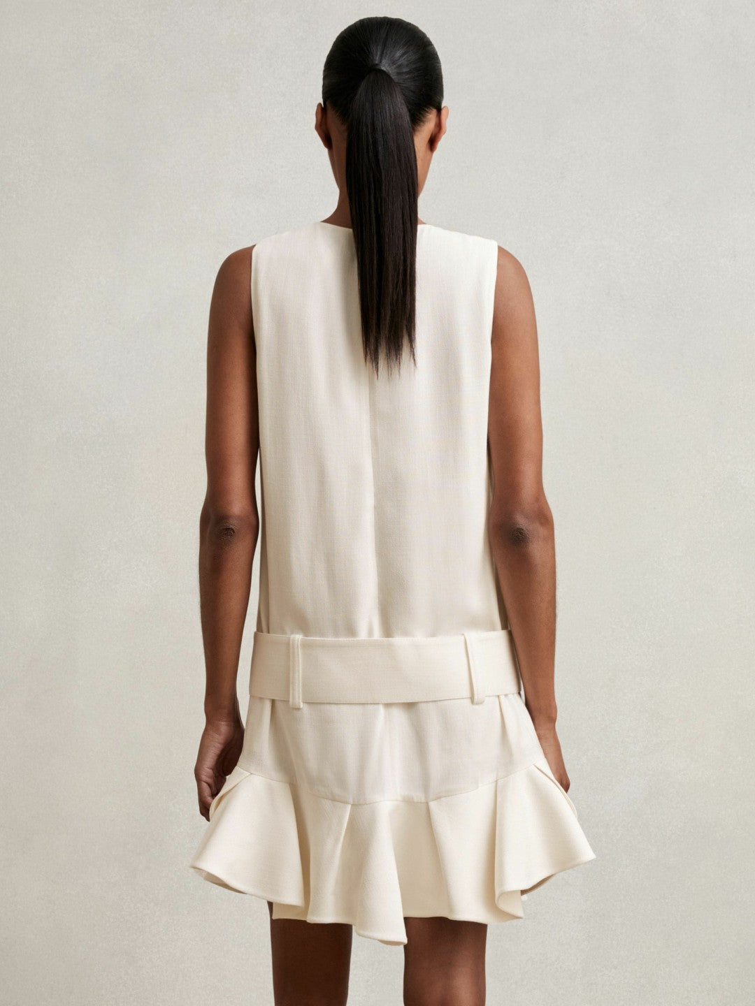 Ruffle Hem Belted Mini Dress in Ivory