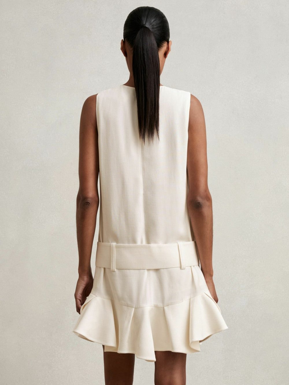 Ruffle Hem Belted Mini Dress in Ivory