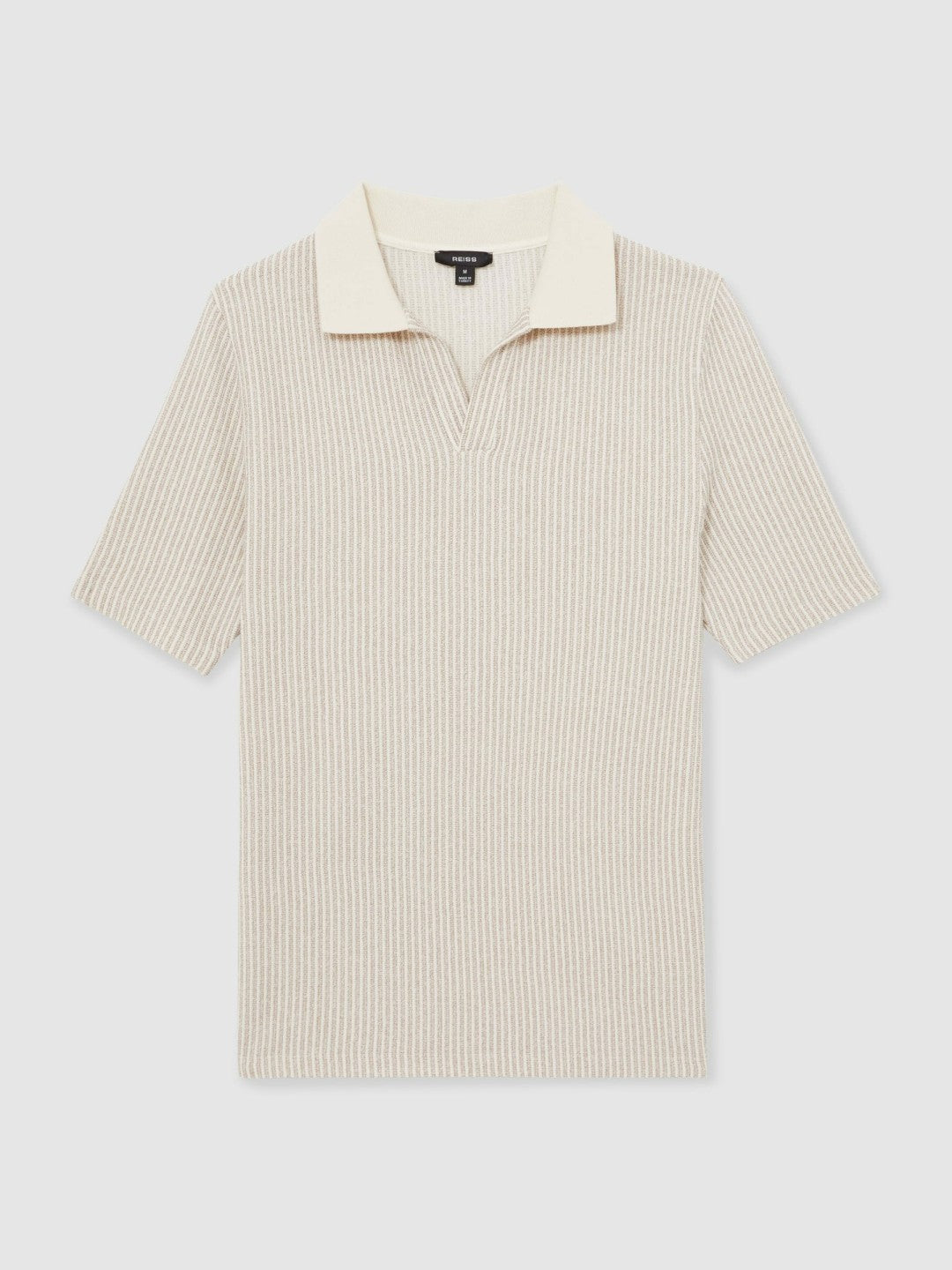 Cotton-Blend Stripe Polo Shirt in Ecru/Taupe Brown