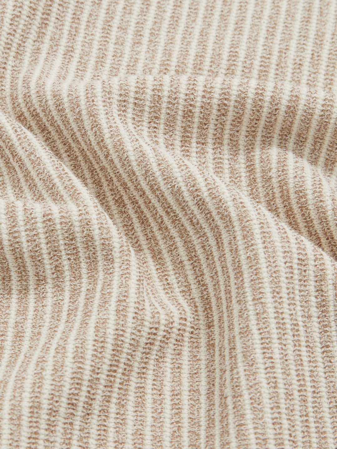 Cotton-Blend Stripe Polo Shirt in Ecru/Taupe Brown