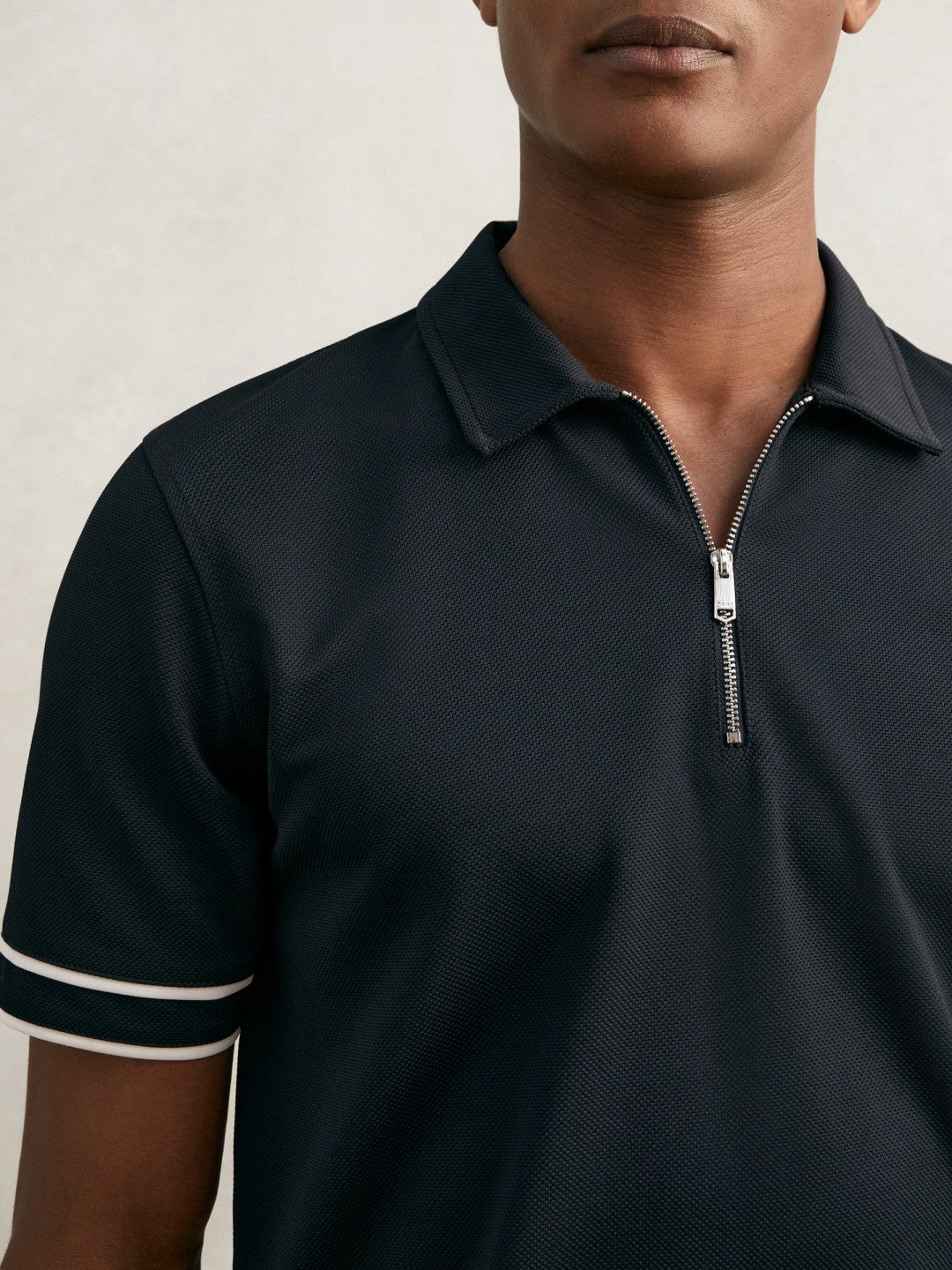 Textured Half-Zip Tipped Polo Shirt in Navy