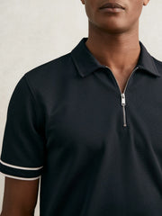 Textured Half-Zip Tipped Polo Shirt in Navy