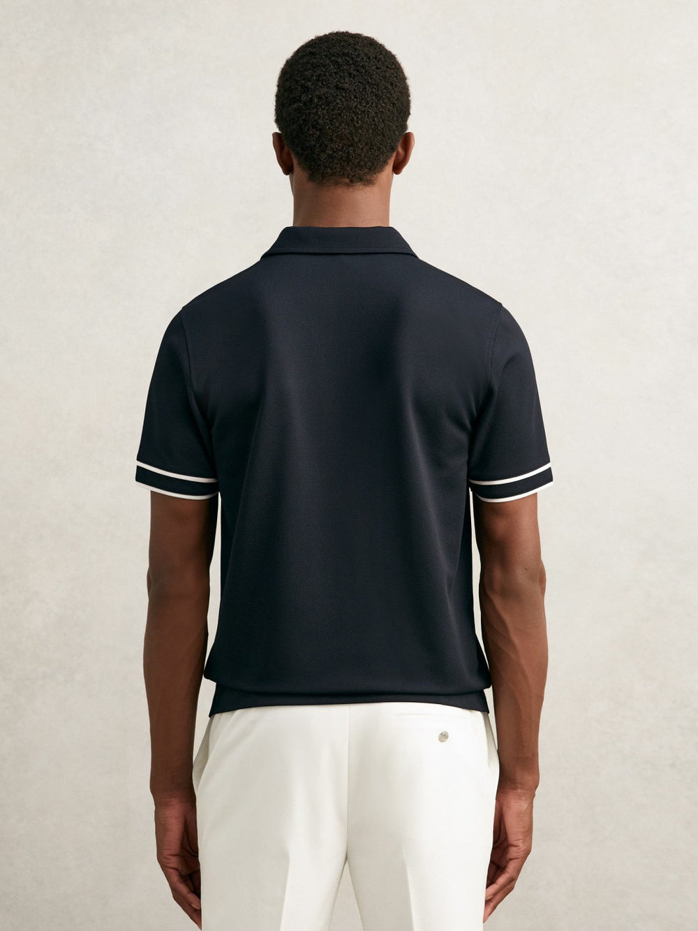 Textured Half-Zip Tipped Polo Shirt in Navy