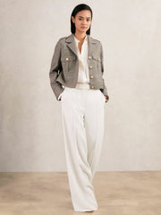 Wool Twin-Pocket Cropped Jacket in Neutral Check