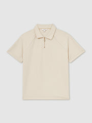 Textured Raglan Half-Zip Polo Shirt in Stone
