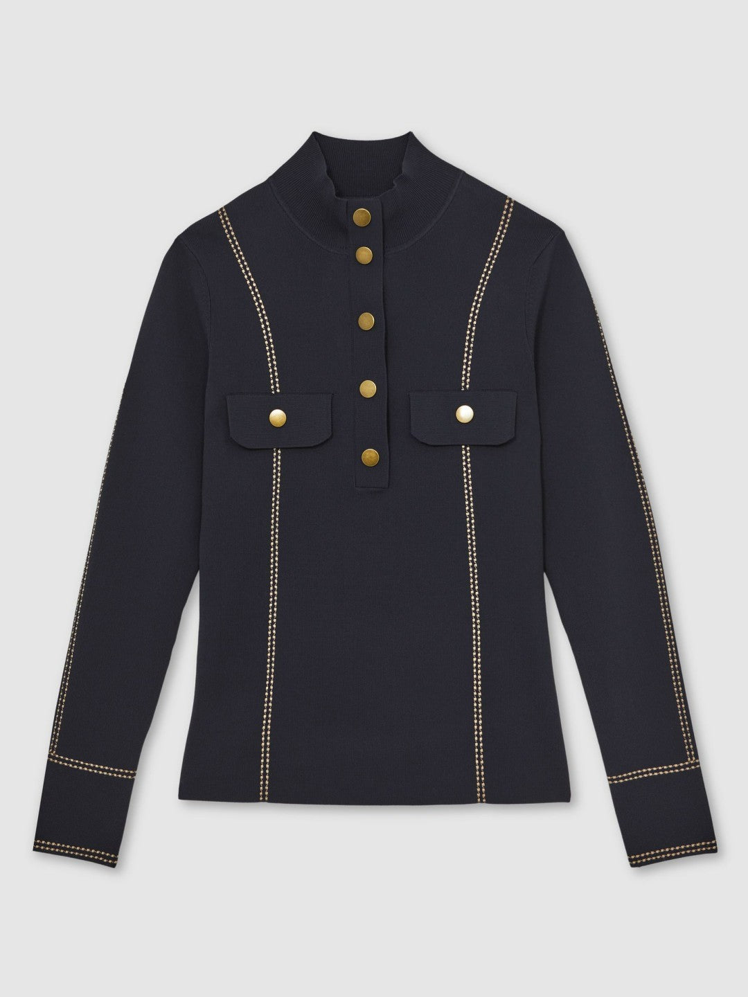 Contrast-Stitch Knit Top in Navy