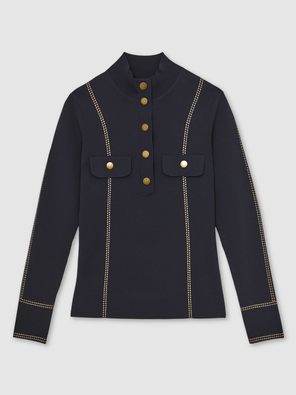 Contrast-Stitch Knit Top in Navy