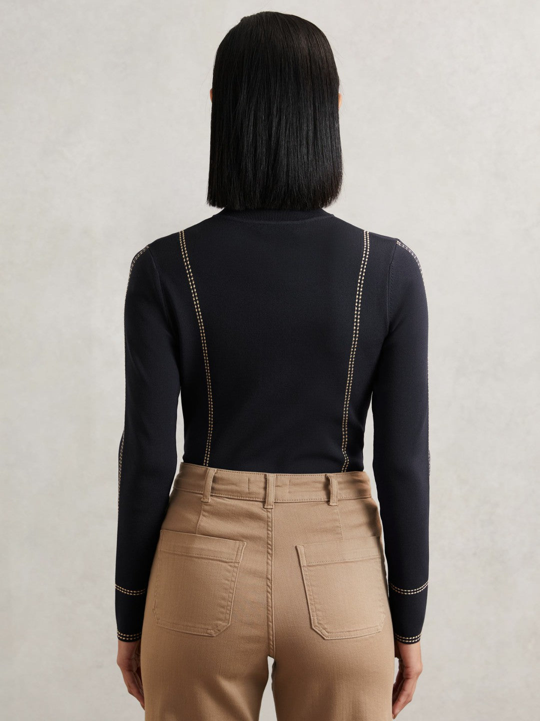 Contrast-Stitch Knit Top in Navy