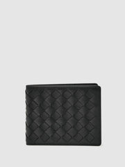 Leather Large Lattice-Effect Wallet in Black