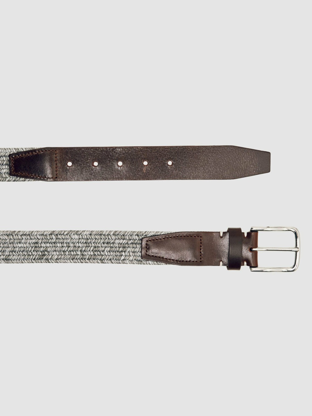 Webbing Belt With Leather Trim in Soft Grey
