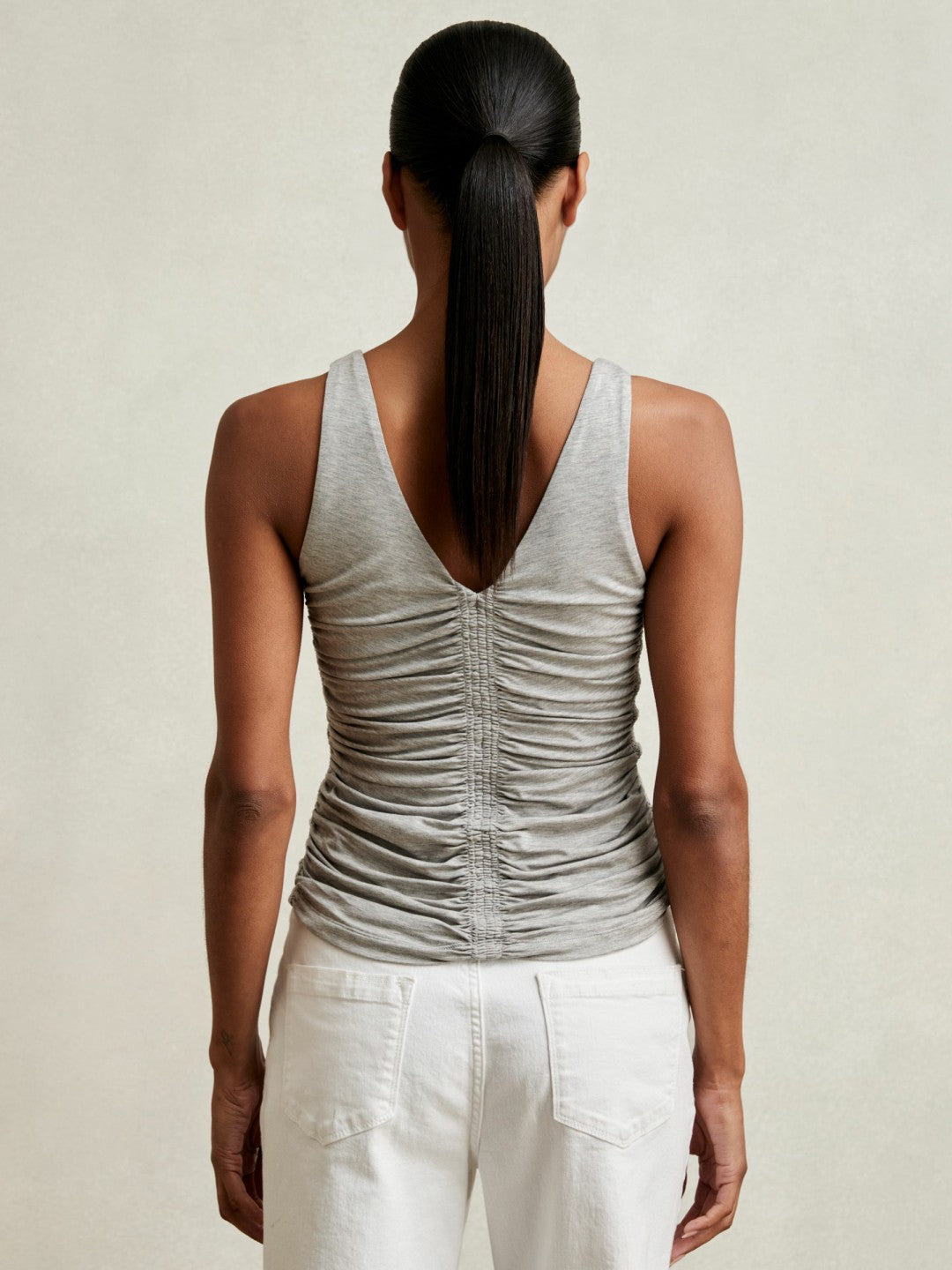 Stretch Lyocell Jersey Ruched Vest in Silver Grey