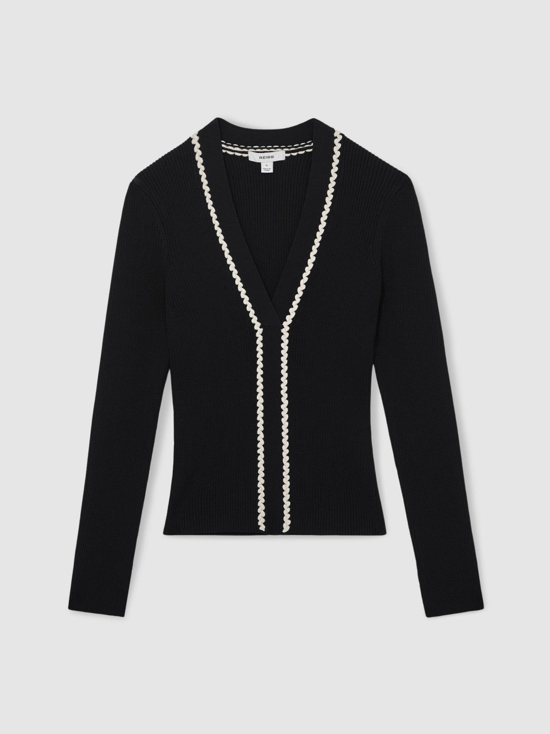 Craft-Stitch Rib-Knit Top in Navy/White