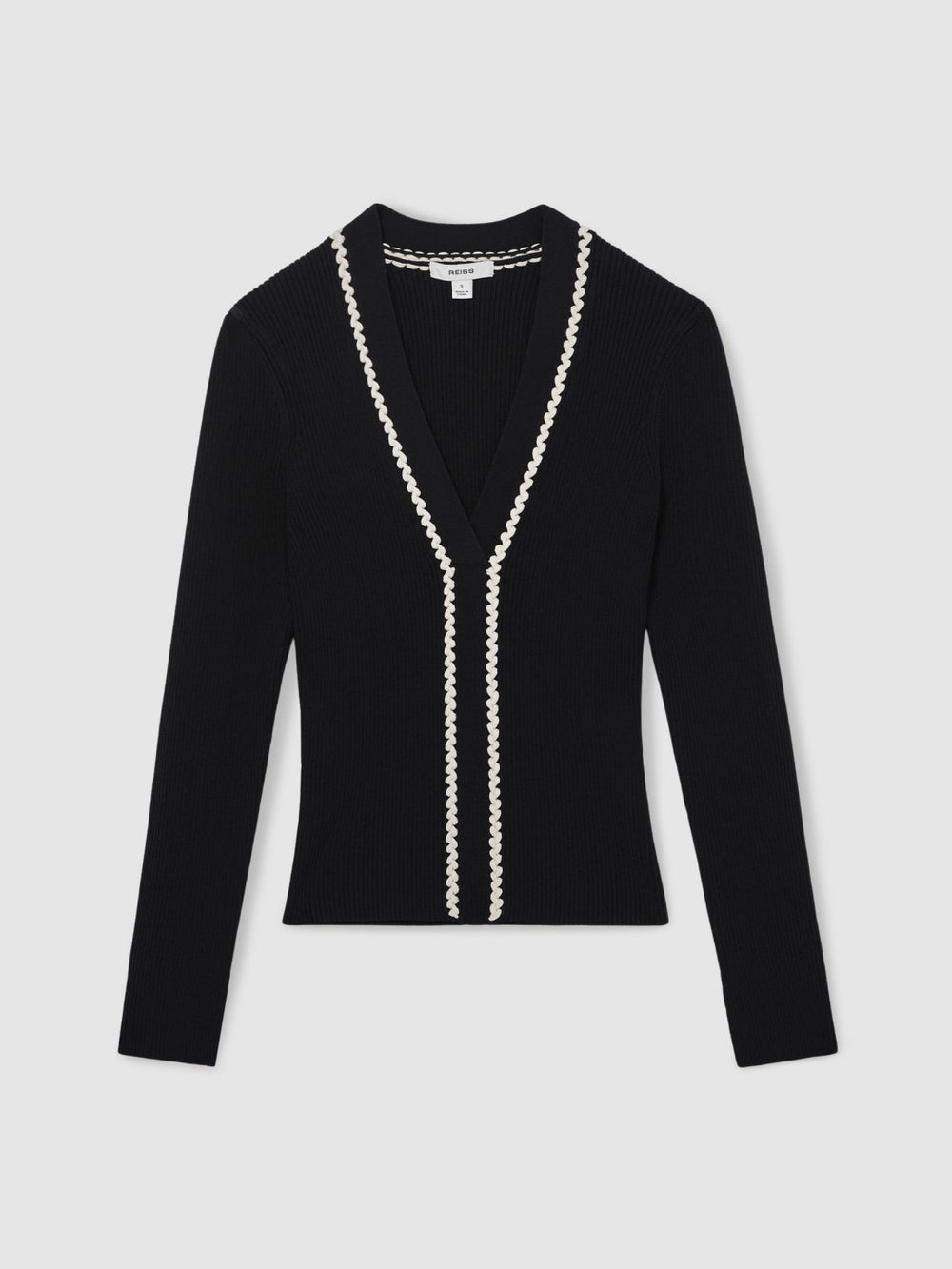 Craft-Stitch Rib-Knit Top in Navy/White