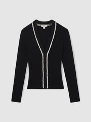Craft-Stitch Rib-Knit Top in Navy/White