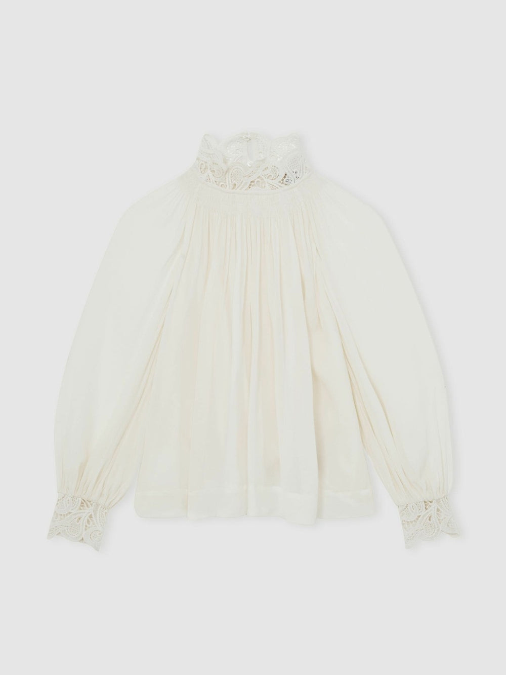 Lace-Trim Draped Chiffon Top in Cream