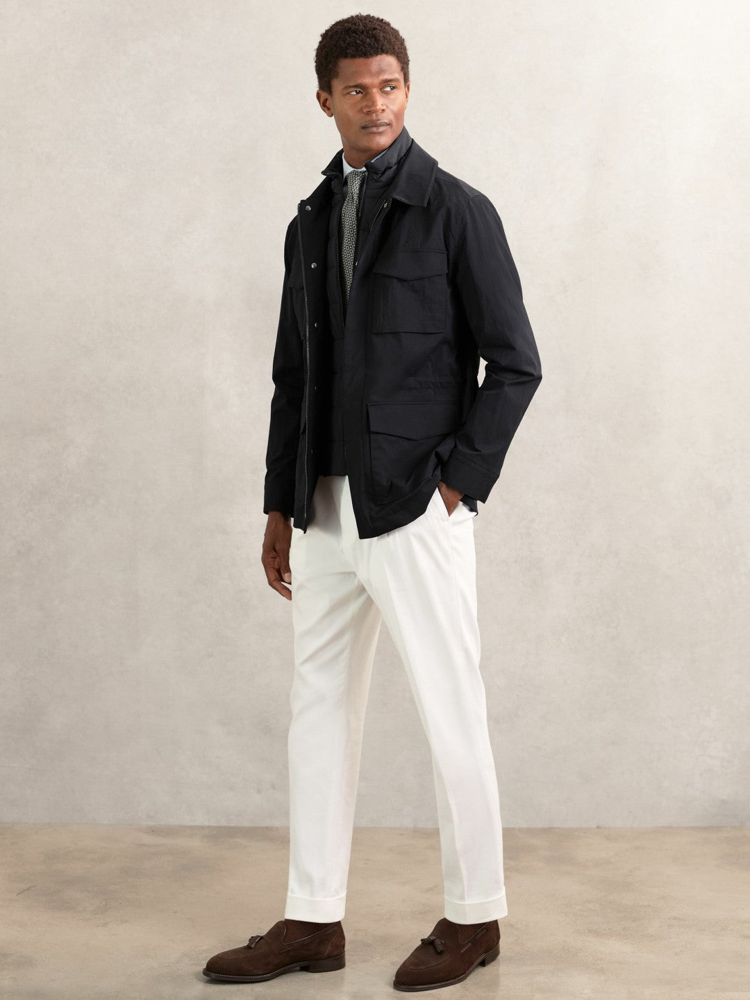 Removable-Gilet Safari Jacket in Navy