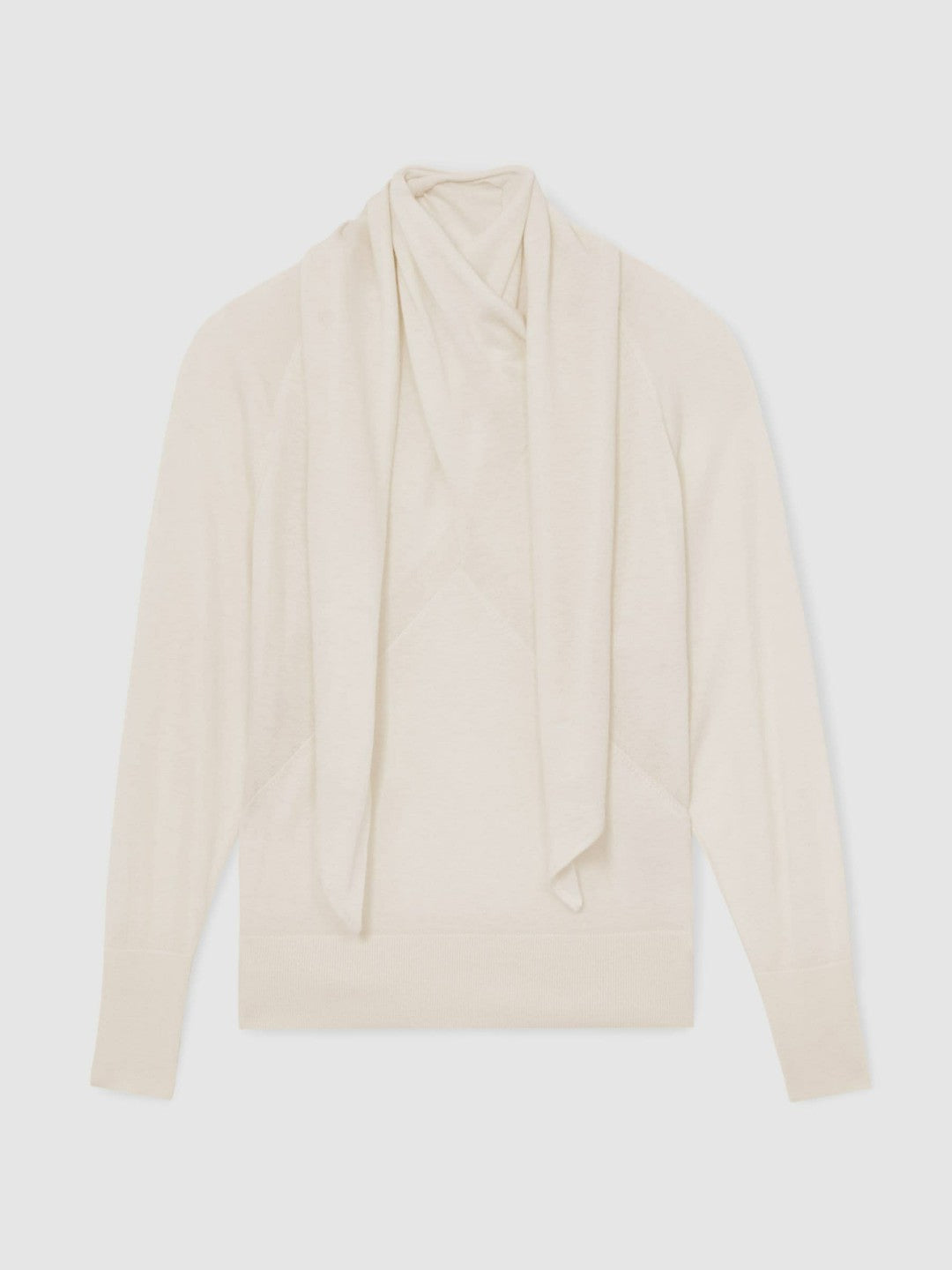 Wool Scarf-Tie Draped Jumper in Cream