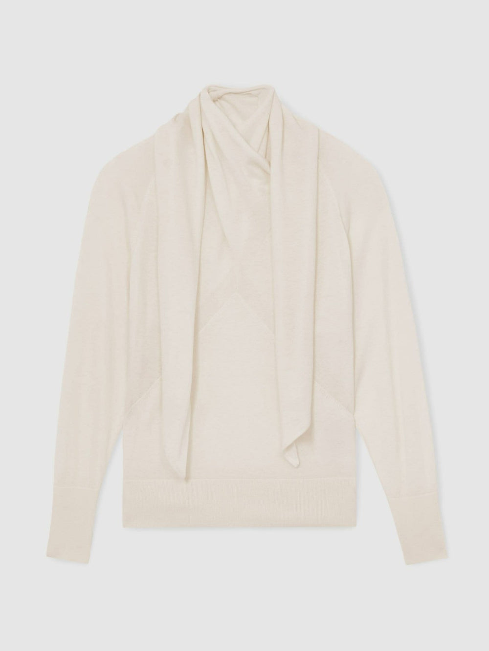 Wool Scarf-Tie Draped Jumper in Cream