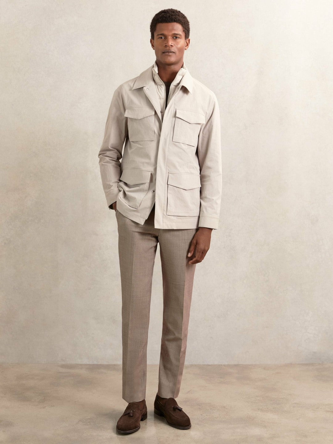 Removable-Gilet Safari Jacket in Stone