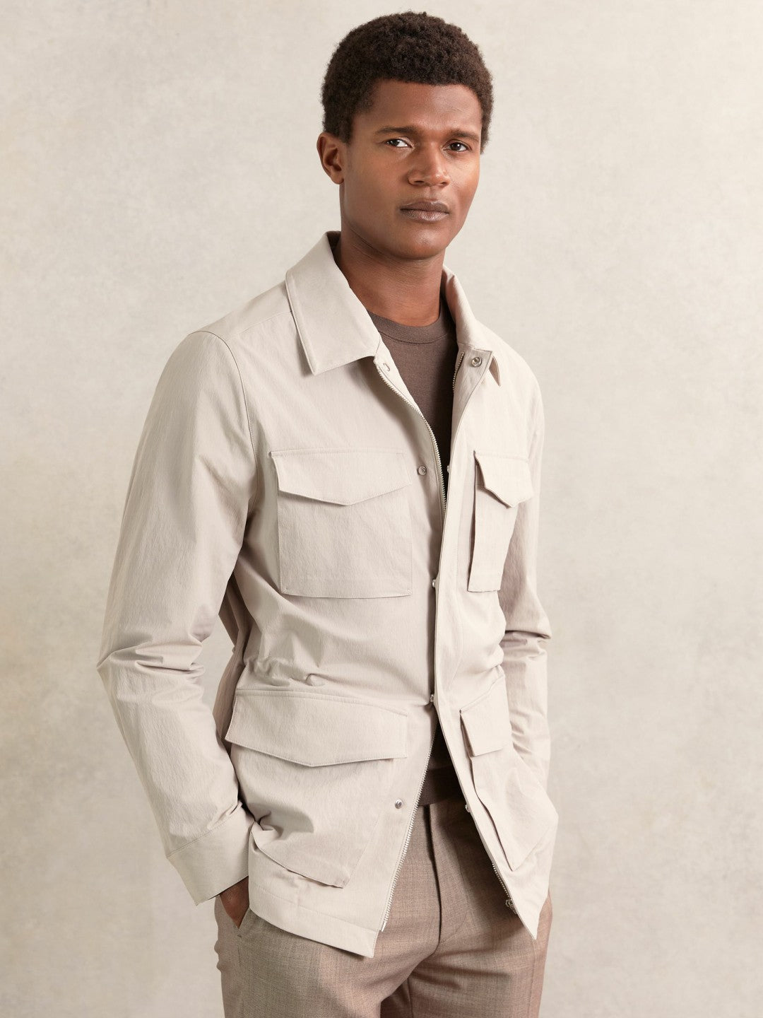 Removable-Gilet Safari Jacket in Stone