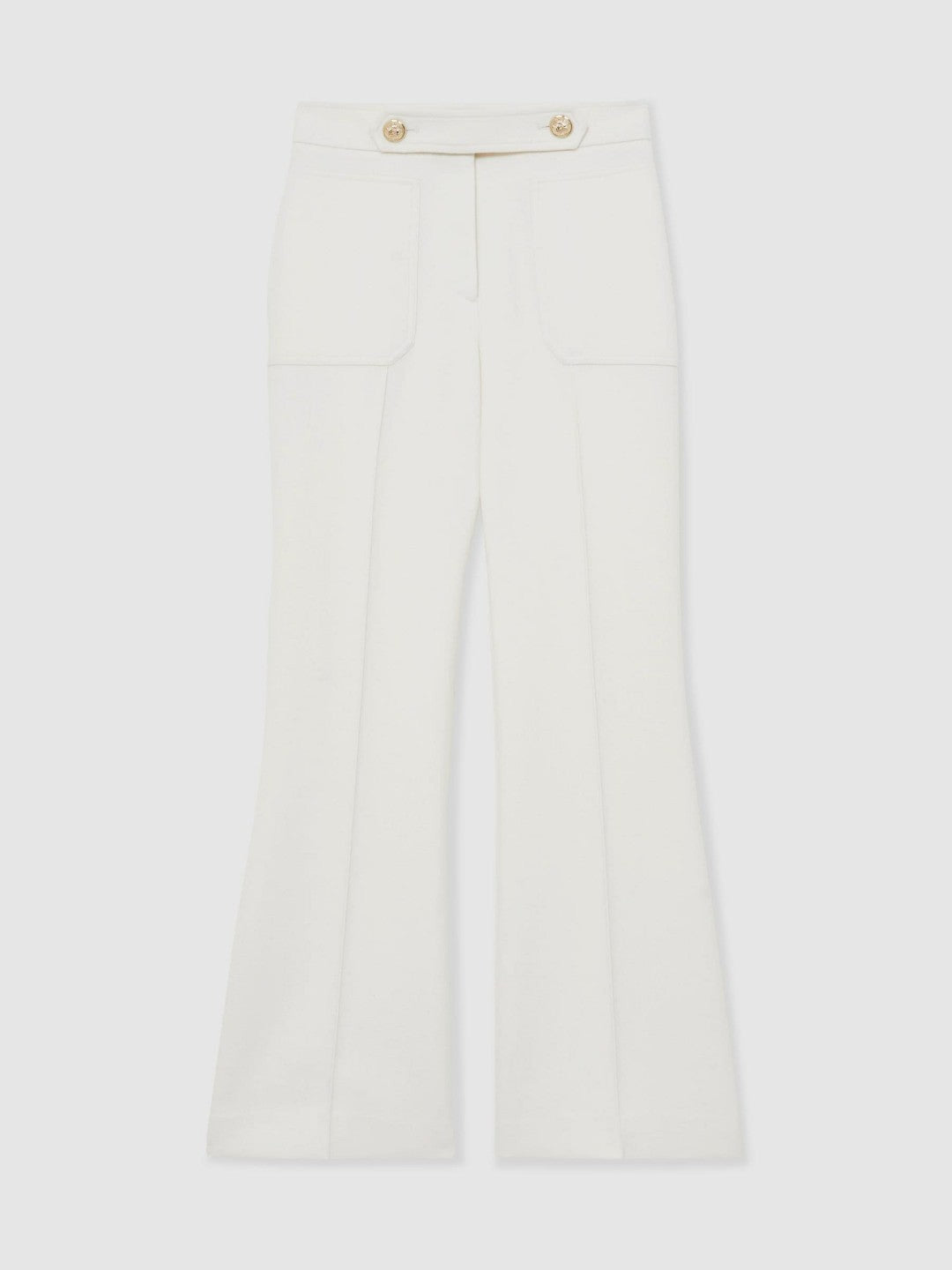 Twill Button-Tab Flared Trousers With Wool in White