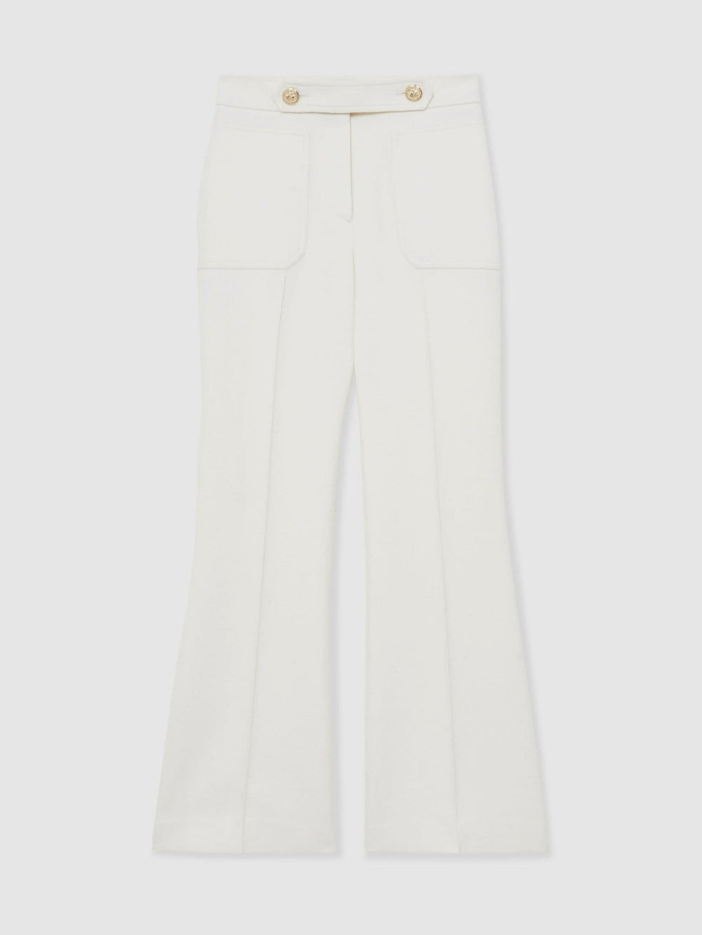 Twill Button-Tab Flared Trousers With Wool in White