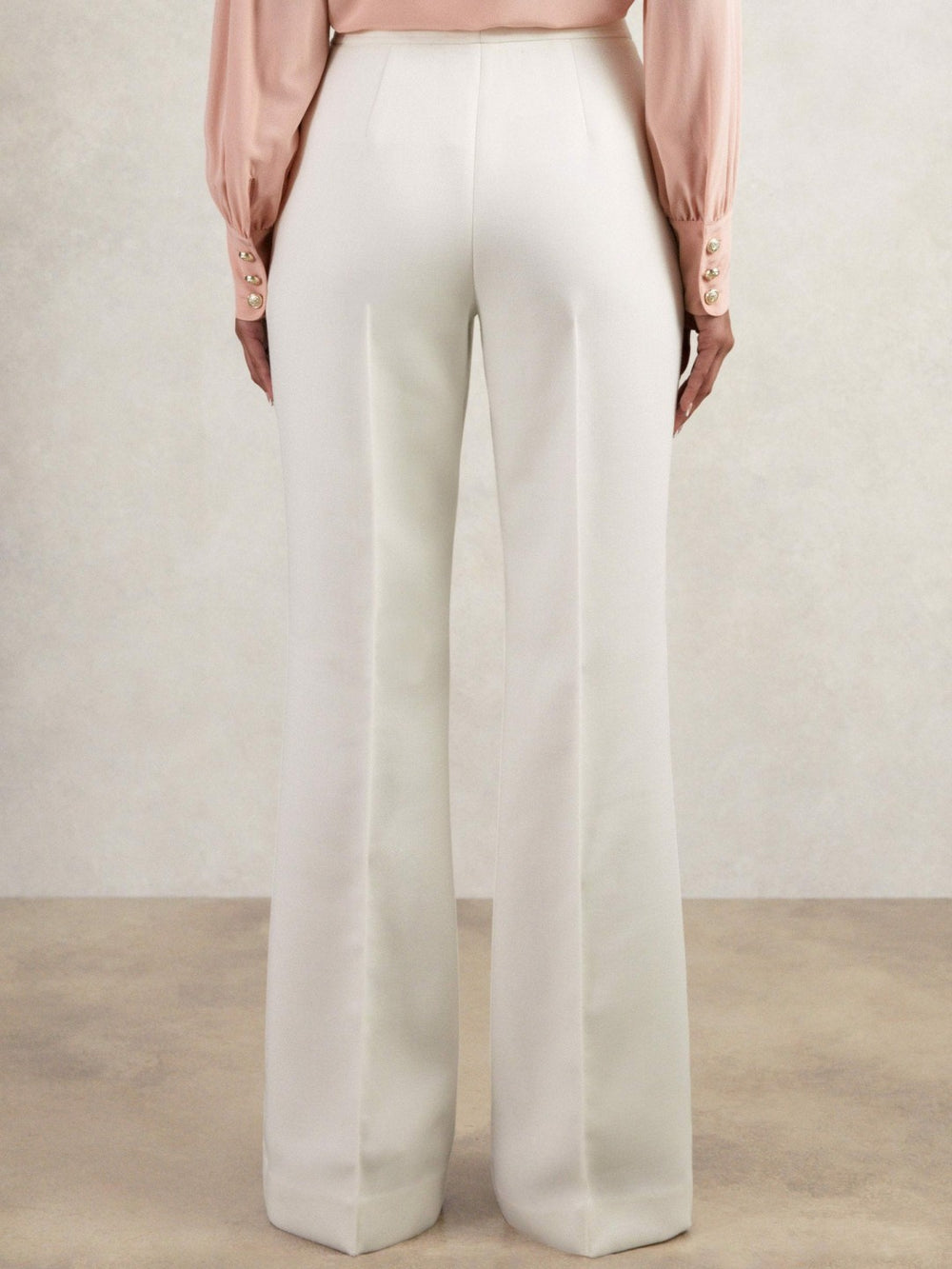 Twill Button-Tab Flared Trousers With Wool in White