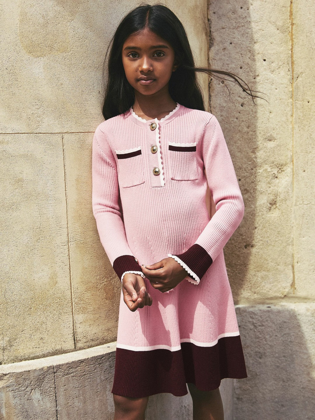 3-9 yrs Scallop-Trim Rib-Knit Dress in Pink