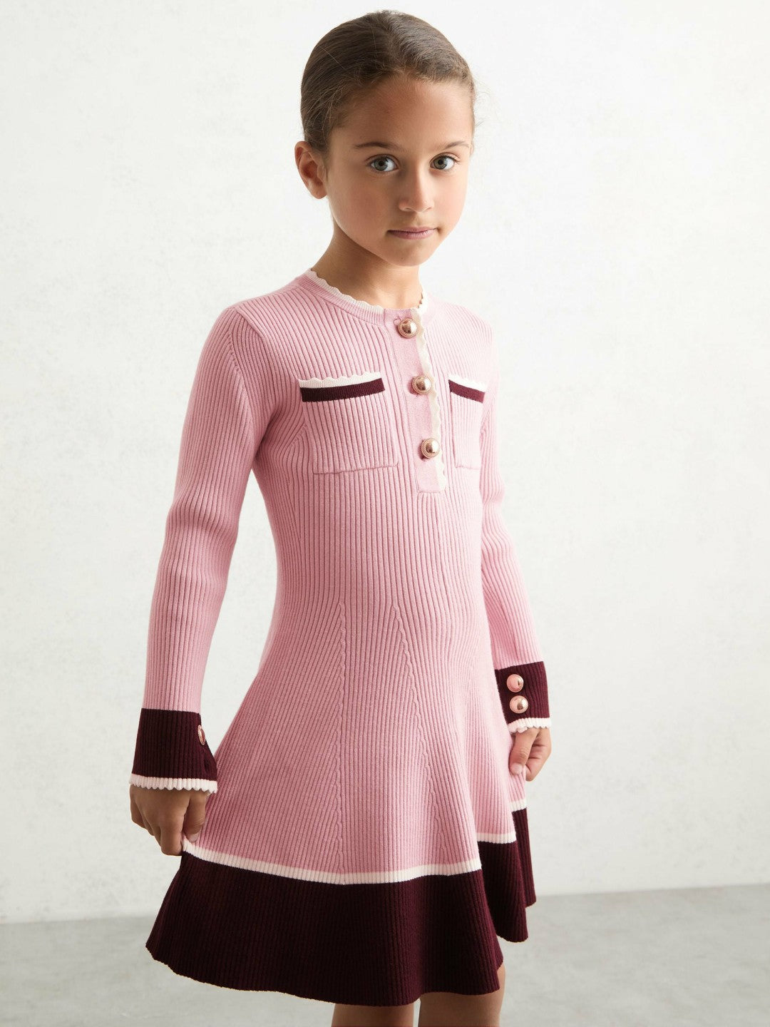 3-9 yrs Scallop-Trim Rib-Knit Dress in Pink