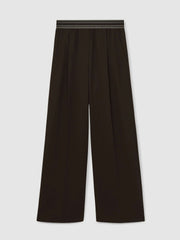 Wide-Leg Contrast-Waistband Trousers in Chocolate Brown