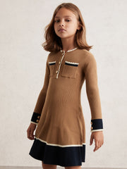 13-14 yrs Scallop-Trim Rib-Knit Dress in Camel