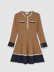 9-13 yrs Scallop-Trim Rib-Knit Dress in Camel
